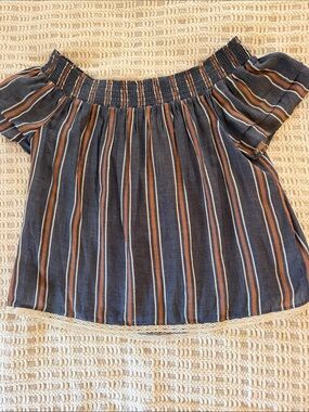NWOT Xhilaration Off Shoulder Striped Crop Top Lace Trim Sz L